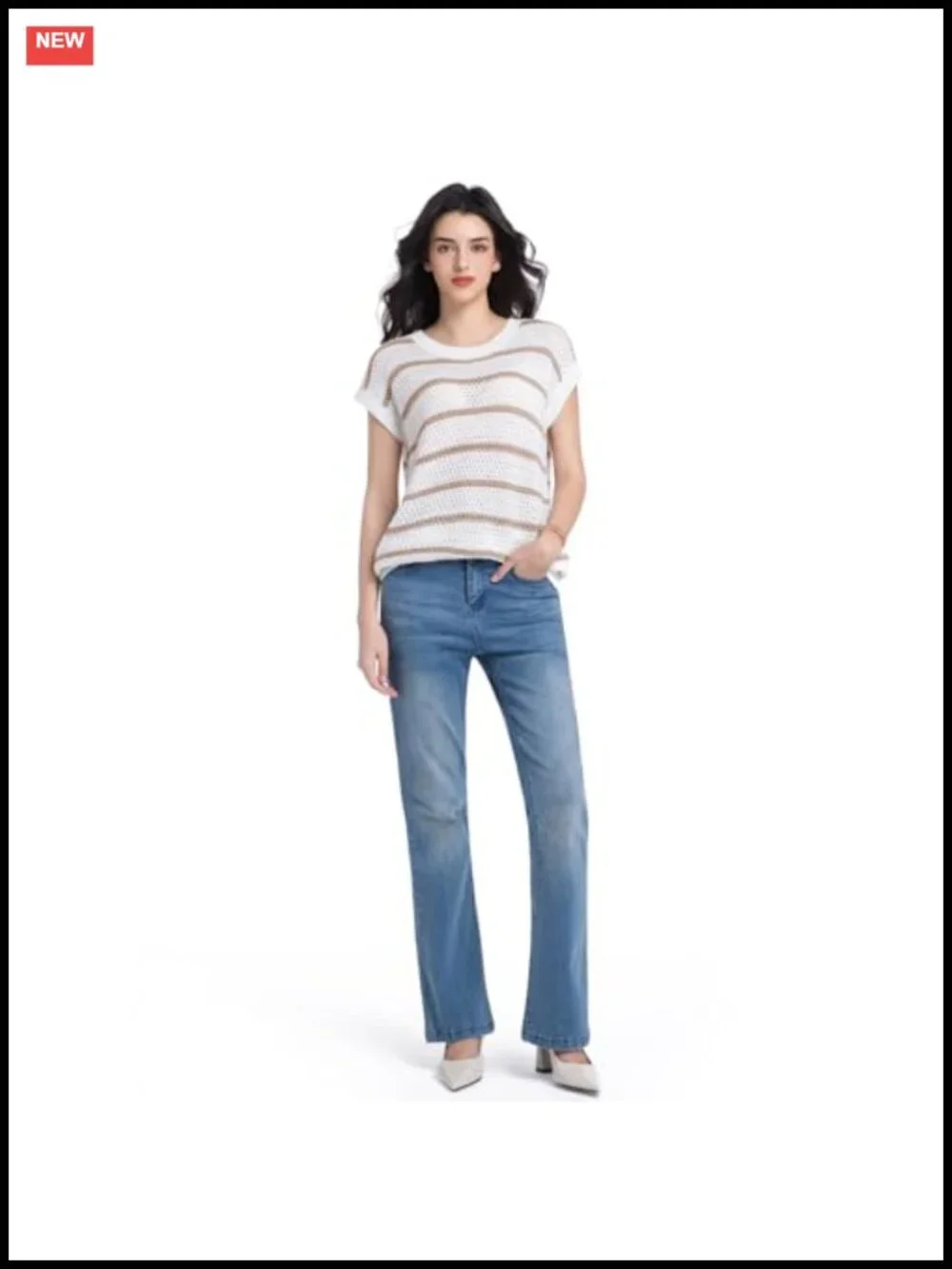Women's Sweater Vest Striped Short Sleeve Crew Neck Knit Cotton Blend Layering
